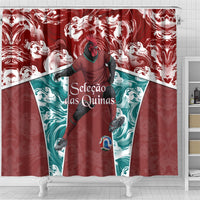 Portugal Football Shower Curtain Selecao das Quinas Rooster Mascot Ornate Marble Swirl