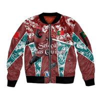 Personalized Portugal Football Sleeve Zip Bomber Jacket Selecao das Quinas Rooster Mascot Ornate Marble Swirl