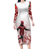 Portugal Football Selecao das Quinas Long Sleeve Bodycon Dress Rooster Mascot Patriotic Ornate