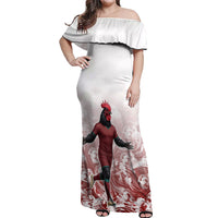 Portugal Football Selecao das Quinas Off Shoulder Maxi Dress Rooster Mascot Patriotic Ornate