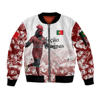 Personalized Portugal Football Selecao das Quinas Sleeve Zip Bomber Jacket Rooster Mascot Patriotic Ornate