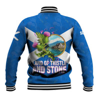 Scotland Baseball Jacket with Blue Saltire Flag with Thistle Flowers Highland Landscape and Land of Thistle and Stone - Wonder Print Shop