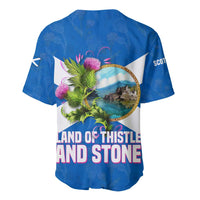 Scotland Baseball Jersey with Blue Saltire Flag with Thistle Flowers Highland Landscape and Land of Thistle and Stone - Wonder Print Shop