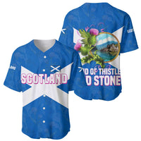 Scotland Baseball Jersey with Blue Saltire Flag with Thistle Flowers Highland Landscape and Land of Thistle and Stone - Wonder Print Shop