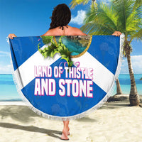 Scotland Beach Blanket with Blue Saltire Flag with Thistle Flowers Highland Landscape and Land of Thistle and Stone - Wonder Print Shop