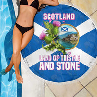 Scotland Beach Blanket with Blue Saltire Flag with Thistle Flowers Highland Landscape and Land of Thistle and Stone - Wonder Print Shop