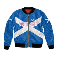 Scotland Bomber Jacket with Blue Saltire Flag with Thistle Flowers Highland Landscape and Land of Thistle and Stone - Wonder Print Shop