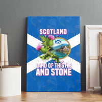 Scotland Canvas Wall Art with Blue Saltire Flag with Thistle Flowers Highland Landscape and Land of Thistle and Stone - Wonder Print Shop