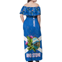 Scotland Family Matching Off Shoulder Maxi Dress and Hawaiian Shirt with Blue Saltire Flag with Thistle Flowers Highland Landscape and Land of Thistle and Stone - Wonder Print Shop