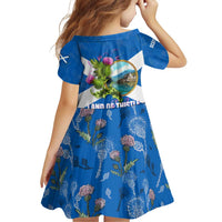 Scotland Family Matching Off Shoulder Short Dress and Hawaiian Shirt with Blue Saltire Flag with Thistle Flowers Highland Landscape and Land of Thistle and Stone - Wonder Print Shop