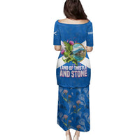 Scotland Family Matching Puletasi and Hawaiian Shirt with Blue Saltire Flag with Thistle Flowers Highland Landscape and Land of Thistle and Stone - Wonder Print Shop