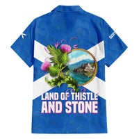 Scotland Hawaiian Shirt with Blue Saltire Flag with Thistle Flowers Highland Landscape and Land of Thistle and Stone - Wonder Print Shop