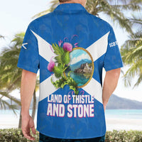 Scotland Hawaiian Shirt with Blue Saltire Flag with Thistle Flowers Highland Landscape and Land of Thistle and Stone - Wonder Print Shop