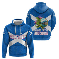 Scotland Hoodie with Blue Saltire Flag with Thistle Flowers Highland Landscape and Land of Thistle and Stone - Wonder Print Shop