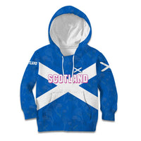 Scotland Kid Hoodie with Blue Saltire Flag with Thistle Flowers Highland Landscape and Land of Thistle and Stone - Wonder Print Shop