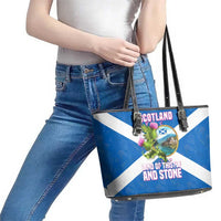 Scotland Leather Tote Bag with Blue Saltire Flag with Thistle Flowers Highland Landscape and Land of Thistle and Stone - Wonder Print Shop