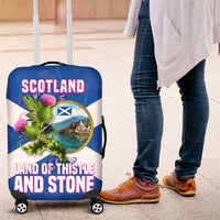Scotland Luggage Cover with Blue Saltire Flag with Thistle Flowers Highland Landscape and Land of Thistle and Stone - Wonder Print Shop