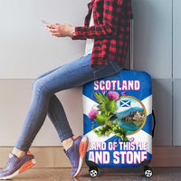Scotland Luggage Cover with Blue Saltire Flag with Thistle Flowers Highland Landscape and Land of Thistle and Stone - Wonder Print Shop