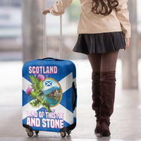 Scotland Luggage Cover with Blue Saltire Flag with Thistle Flowers Highland Landscape and Land of Thistle and Stone - Wonder Print Shop