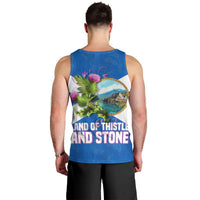 Scotland Men Tank Top with Blue Saltire Flag with Thistle Flowers Highland Landscape and Land of Thistle and Stone - Wonder Print Shop