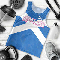 Scotland Men Tank Top with Blue Saltire Flag with Thistle Flowers Highland Landscape and Land of Thistle and Stone - Wonder Print Shop