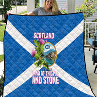 Scotland Quilt with Blue Saltire Flag with Thistle Flowers Highland Landscape and Land of Thistle and Stone - Wonder Print Shop