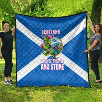 Scotland Quilt with Blue Saltire Flag with Thistle Flowers Highland Landscape and Land of Thistle and Stone - Wonder Print Shop