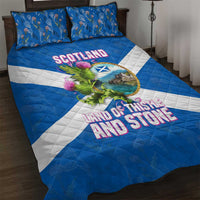 Scotland Quilt Bed Set with Blue Saltire Flag with Thistle Flowers Highland Landscape and Land of Thistle and Stone - Wonder Print Shop