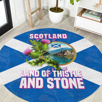 Scotland Round Carpet with Blue Saltire Flag with Thistle Flowers Highland Landscape and Land of Thistle and Stone - Wonder Print Shop