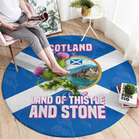 Scotland Round Carpet with Blue Saltire Flag with Thistle Flowers Highland Landscape and Land of Thistle and Stone - Wonder Print Shop