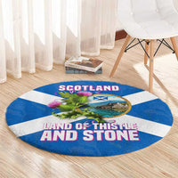 Scotland Round Carpet with Blue Saltire Flag with Thistle Flowers Highland Landscape and Land of Thistle and Stone - Wonder Print Shop