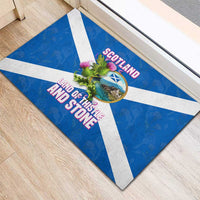 Scotland Rubber Doormat with Blue Saltire Flag with Thistle Flowers Highland Landscape and Land of Thistle and Stone - Wonder Print Shop