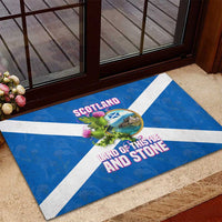 Scotland Rubber Doormat with Blue Saltire Flag with Thistle Flowers Highland Landscape and Land of Thistle and Stone - Wonder Print Shop