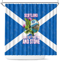Scotland Shower Curtain with Blue Saltire Flag with Thistle Flowers Highland Landscape and Land of Thistle and Stone - Wonder Print Shop