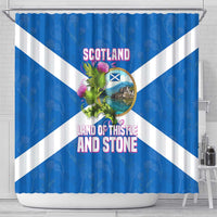 Scotland Shower Curtain with Blue Saltire Flag with Thistle Flowers Highland Landscape and Land of Thistle and Stone - Wonder Print Shop