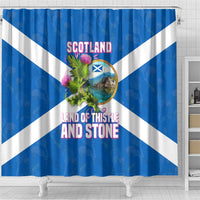 Scotland Shower Curtain with Blue Saltire Flag with Thistle Flowers Highland Landscape and Land of Thistle and Stone - Wonder Print Shop