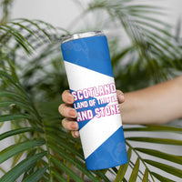 Scotland Skinny Tumbler with Blue Saltire Flag with Thistle Flowers Highland Landscape and Land of Thistle and Stone - Wonder Print Shop