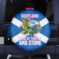 Scotland Spare Tire Cover with Blue Saltire Flag with Thistle Flowers Highland Landscape and Land of Thistle and Stone - Wonder Print Shop