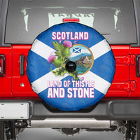 Scotland Spare Tire Cover with Blue Saltire Flag with Thistle Flowers Highland Landscape and Land of Thistle and Stone - Wonder Print Shop
