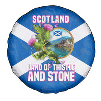 Scotland Spare Tire Cover with Blue Saltire Flag with Thistle Flowers Highland Landscape and Land of Thistle and Stone - Wonder Print Shop