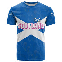 Scotland T Shirt with Blue Saltire Flag with Thistle Flowers Highland Landscape and Land of Thistle and Stone - Wonder Print Shop