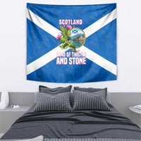 Scotland Tapestry with Blue Saltire Flag with Thistle Flowers Highland Landscape and Land of Thistle and Stone - Wonder Print Shop