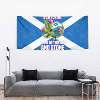Scotland Tapestry with Blue Saltire Flag with Thistle Flowers Highland Landscape and Land of Thistle and Stone - Wonder Print Shop