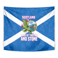 Scotland Tapestry with Blue Saltire Flag with Thistle Flowers Highland Landscape and Land of Thistle and Stone - Wonder Print Shop