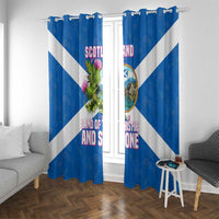 Scotland Window Curtain with Blue Saltire Flag with Thistle Flowers Highland Landscape and Land of Thistle and Stone - Wonder Print Shop