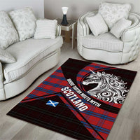 Scotland Area Rug with Red Blue Tartan Pattern with Unicorn Illustration Saltire Flag and Where Tartan Meets Myth Quote Design - Wonder Print Shop
