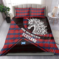Scotland Bedding Set with Red Blue Tartan Pattern with Unicorn Illustration Saltire Flag and Where Tartan Meets Myth Quote Design - Wonder Print Shop