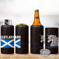 Scotland 4 in 1 Can Cooler Tumbler with Red Blue Tartan Pattern with Unicorn Illustration Saltire Flag and Where Tartan Meets Myth Quote Design - Wonder Print Shop