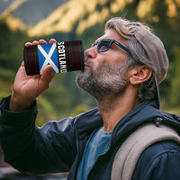 Scotland 4 in 1 Can Cooler Tumbler with Red Blue Tartan Pattern with Unicorn Illustration Saltire Flag and Where Tartan Meets Myth Quote Design - Wonder Print Shop