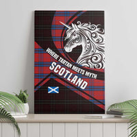 Scotland Canvas Wall Art with Red Blue Tartan Pattern with Unicorn Illustration Saltire Flag and Where Tartan Meets Myth Quote Design - Wonder Print Shop